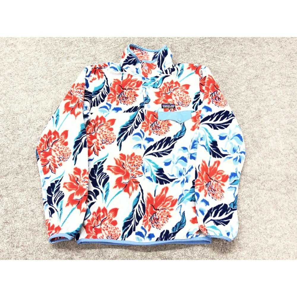 Patagonia Synchilla Jacket Womens Small Floral Hawaiian Fleece Snap-T 25455